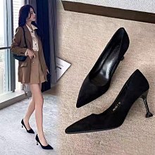 尖頭職業小皮鞋女2022年春秋新款粗高跟黑色工作鞋軟皮單鞋潮【晴沐代購】 歷史價格詳細信息