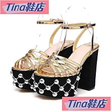 Tina鞋店  新款高跟鞋 碼高跟鞋 鉚釘涼鞋女外穿2024新款夏季粗跟時尚羅馬涼鞋碼涼拖鞋女41一43- 歷史價格詳細信息
