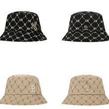 MLB韓國漁夫帽滿印牛仔提花男女四季遮陽老花滿標NY字母卡其B盆帽 歷史價格詳細信息