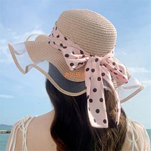 夏季新款波點凹頂手工拉菲草帽女日系寬簷遮陽禮帽度假防曬沙灘帽 歷史價格詳細信息
