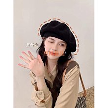 顯臉小黑色八角帽子女春秋冬英倫復古貝雷帽羊毛百搭大頭 歷史價格詳細信息