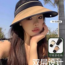 草編空頂帽女生夏季騎車款防曬遮陽帽日式大帽簷黑膠遮陽帽潮 歷史價格詳細信息