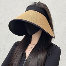 遮陽帽子女夏季草編空頂帽防紫外線遮臉大簷防曬帽新款騎車太陽帽 歷史價格詳細信息