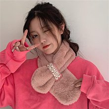 珍珠毛毛圍巾女冬季高級感加厚保暖仿皮草百搭時尚交叉毛絨圍脖潮【Misaki精品】 歷史價格詳細信息