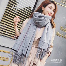韓國羊絨圍巾 披巾 尺寸打開約180x70cm (藍格）原790 歷史價格詳細信息