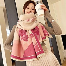 圍巾 披肩 韓版時尚仿羊絨油畫時尚保暖圍巾女季加厚雙面學生圍脖兩用披肩WY040 歷史價格詳細信息