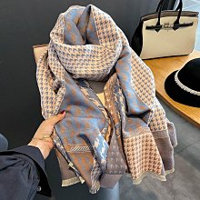 圍巾 披肩 2023新款拼色千鳥格時尚仿羊絨保暖圍巾女雙面加厚防風圍脖大披肩WY040 歷史價格詳細信息