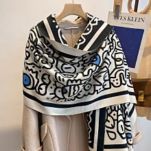 圍巾 披肩 2023新款線條H時尚仿羊絨圍巾女冬季加厚保暖學生圍脖雙面披肩空WY040 歷史價格詳細信息