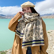 圍巾 披肩 韓版時尚仿羊絨油畫時尚保暖圍巾女季加厚雙面學生圍脖兩用披肩WY040 歷史價格詳細信息