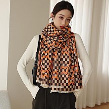 圍巾 披肩 2023新款線條H時尚仿羊絨圍巾女冬季加厚保暖學生圍脖雙面披肩空WY040 歷史價格詳細信息