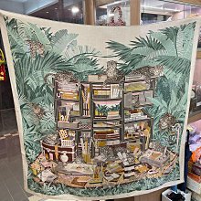 Hermes 愛馬仕 Les Leopards 四隻豹 140 混羊絨披肩/方巾(米咖綠) 歷史價格詳細信息