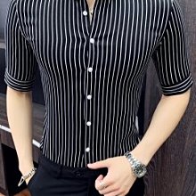 條紋襯衫 男士五分袖 中袖 新款潮流 免燙抗皺 修身 韓版印花 帥氣襯衣 歷史價格詳細信息