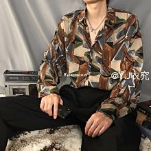 花襯衫 男 設計感小眾長袖襯衣 日系痞帥秋季上衣 ins港風夏季外套男 幾何印花襯衫 男jk上衣 襯衫 男  復古港風 歷史價格詳細信息