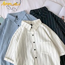 熱銷 條紋短袖襯衫男 M-2XL 夏季炸街 領帶設計 韓風寬松襯衣 拼色小眾輕奢潮 男士上衣服-可開發票 歷史價格詳細信息