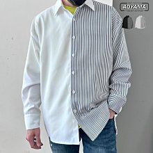 [青山AOYAMA] 韓國 不對稱拼接 雅痞寬鬆落肩長袖襯衫【S88229】寬鬆長袖 韓國 青山 拼接襯衫 條紋 歷史價格詳細信息