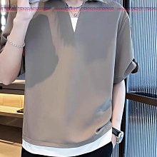 夏季輕熟風短袖POLO衫男 潮牌痞帥韓版 寬鬆短袖上衣 V型翻領t恤男-至簡原創 歷史價格詳細信息