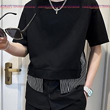 假兩件男士短袖t恤夏季潮牌圓領條紋襯衫拼接設計感上衣痞帥半袖-zero潮流屋 價格比較,價格查詢,歷史價格詳細信息