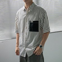 條紋短袖襯衫 夏季刺繡韓版寬松休閑短袖襯衫男士潮流條紋五分中袖免燙襯衣 NM013 歷史價格詳細信息