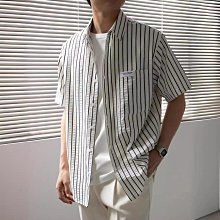 條紋短袖襯衫 夏季刺繡韓版寬松休閑短袖襯衫男士潮流條紋五分中袖免燙襯衣 NM013 歷史價格詳細信息