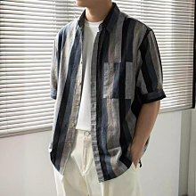 條紋短袖襯衫 拼接條紋雙口袋中袖襯衫男休閑透氣上衣夏季韓版色織短袖襯衣 NM013 歷史價格詳細信息