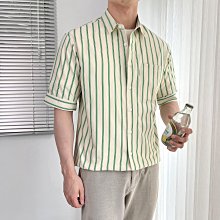 條紋襯衫男短袖設計感小眾痞帥夏季薄款襯衣潮流日系五分半袖外套-zero潮流屋 歷史價格詳細信息