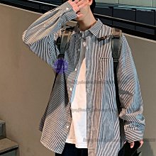 日韓服飾=日系藍白條紋長袖襯衫男防曬港風寬松韓版襯衣潮流休閑情侶裝外套=襯衫防曬外套夏季防曬衣 歷史價格詳細信息