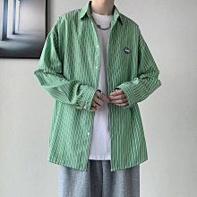 長袖襯衫男士秋季韓版ins潮流拼接條紋寬松外穿休閑襯衫外套潮男 歷史價格詳細信息