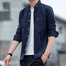 條紋長袖襯衫男 襯衣外套 痞帥上衣 寬松休閑 大尺碼 黑色 帥氣高級感 歷史價格詳細信息