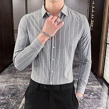 韓版條紋長袖襯衫男長袖春秋款修身潮流帥氣襯衣備貨足-潮流空間 歷史價格詳細信息