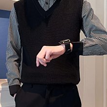 春秋條紋毛衣男新款V領流行疊穿無袖上衣韓版針織背心馬甲-毛毛男裝 歷史價格詳細信息
