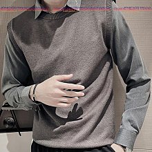 男士毛衣韓版修身潮流假兩件條紋秋冬季加厚襯衫領個性打底針織衫【zero潮流屋】 歷史價格詳細信息