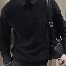 黑色cleanfit假兩件針織毛衣外套男秋冬季潮牌襯衫領毛線衣打底衫【zero潮流屋】 歷史價格詳細信息