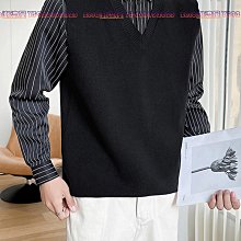 輕熟風男士假兩件毛衣2024新款男裝條紋襯衫領針織衫上衣春秋外套-zero潮流屋 歷史價格詳細信息
