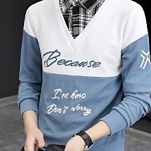 假兩件衛衣男士春秋季2021新款潮牌ins潮流港風寬松圓領上衣外套C-潮流好物 歷史價格詳細信息