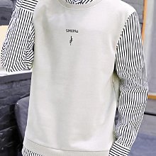 長袖襯衫男士秋季韓版ins潮流拼接條紋寬松外穿休閑襯衫外套潮男 歷史價格詳細信息