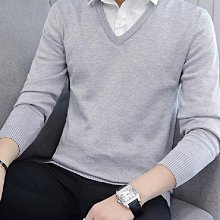 假兩件毛衣 針織衫 男 ins長袖U領毛衣外套 學院風韓版潮流港風青年針織衫 套頭 毛衣（CXH1921）【壹號站】 歷史價格詳細信息