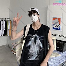 暗黑系無袖T恤男寬鬆男生背心男潮流純色汗衫打底坎肩吊嘎無袖背心運動背心男  59-真男人專賣店 歷史價格詳細信息