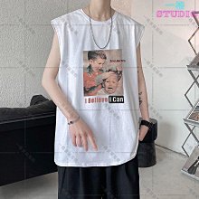 「一格男裝服飾」夏季新款男士背心T恤寬松百搭港風潮牌復古嘻哈街頭無袖上衣XT 歷史價格詳細信息