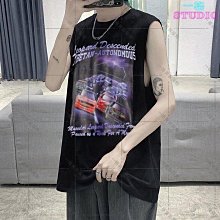 【美式街頭背心T】 破洞背心男夏季新款暗黑系ins高街嘻哈撕裂破洞寬松無袖T恤男女款 歷史價格詳細信息