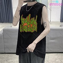 背心男夏季潮流ins寬松字母印花無袖t恤大碼運動嘻哈外穿坎肩上衣-毛毛男裝 歷史價格詳細信息