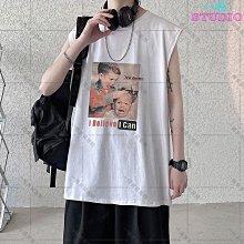 【美式街頭背心T】 破洞背心男夏季新款暗黑系ins高街嘻哈撕裂破洞寬松無袖T恤男女款 歷史價格詳細信息