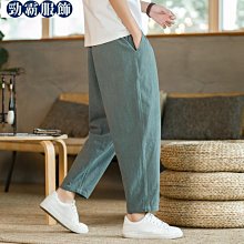 中國風棉麻九分褲子 男春夏季薄款男士寬鬆休閒褲個性潮束腳哈倫褲 吊襠褲 哈倫褲 燈籠褲 個性刺繡褲 歷史價格詳細信息