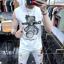 【潮人衣櫃】背心男 潮流小熊印花 港風潮牌無袖t恤大尺碼 男士跑步排汗砍袖潮t恤 男生衣服 歷史價格詳細信息