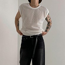 男士背心針織背心男寬鬆鏤空漁網開叉透氣健身運動無袖t恤男歐美民族風背心男-潮流精選 歷史價格詳細信息