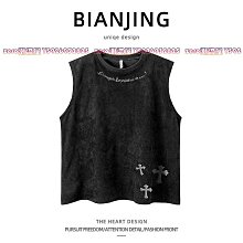 暗黑系做舊水洗無袖短t男 M-5XL 短袖背心男 大碼T恤衫 oversizeT恤 無袖背心 落肩無袖上衣男潮人屋服飾-MINTS名仕男裝 歷史價格詳細信息