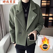加棉加厚毛呢大衣男青年修身金貂絨呢子夾克韓版短款翻領貂絨風衣 歷史價格詳細信息