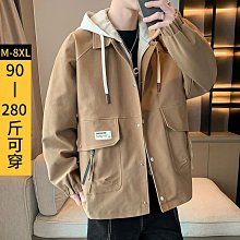 2023新款外套春秋季假兩件連帽夾克男士潮流大碼外套男生休閒上衣-潮男服飾 歷史價格詳細信息