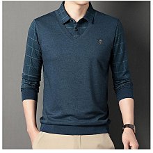 男襯衫 春秋季新款polo衫男士長袖t恤翻領中青年印花無痕高檔帥氣上衣潮 歷史價格詳細信息
