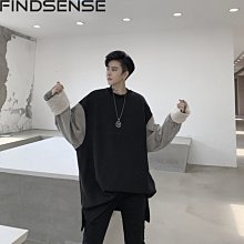 FINDSENSE 秋冬上新 2019 韓國時尚流行拼接連帽外套中長風衣大衣 G19男裝休閒上衣 歷史價格詳細信息
