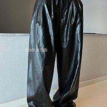 2023秋季新款百搭鬆緊高腰黑色皮褲pu皮短褲休閒褲闊腿褲女潮 歷史價格詳細信息